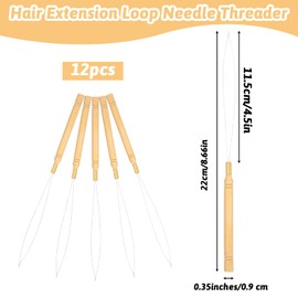 YBEATY 12 Pcs Extension Loop Needle Hair Threader Wire Pulling Hook Tools Kit Micro Link Loop Nano Beads Device Threader for Hair Feather Extensions
