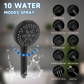 Dual Handheld Shower Head Combo, 3-Way High Pressure 10-Setting Handheld Shower & Rain Shower Separately or Together, 2 in 1 Showerhead with Stainless Steel Hose, Matteblack