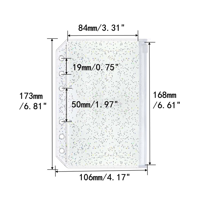 XiowDow 10pcs A6 Binder Pockets Clear Glitter Cash Stuffing Envelopes
