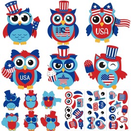 PAIVSUN 24Pcs 4th of July Crafts for Kids, DIY Owl Stickers Crafts Kit, Make Your Own Patriotic Arts Activity, Memorial Independence Day Decorations Gifts for Classroom Home Party Supplies