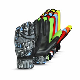Kickout Premium Goalkeeper Gloves | Funky Goalkeeping Gloves With 3mm Latex For Super Grip & Protection | Adults Kids Boys Glove For Football Goalie (Black Gray, Size 4 suitable for 6-9 Years)