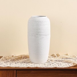 Large Ceramic Vase, 15.7 Inch Tall Floor Vase, Rustic Terracotta Decorative Flower Vase Big Farmhouse Vase for Home Decor, Living Room, Office, Bedroom, Table Centerpiece Decoration (White)