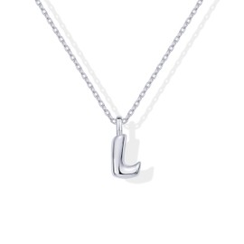 PAVOI 14K Gold Plated Dainty Chunky Bubble Initial Letter Pendant Necklace for Women | Alphabet Letter Necklace, White Gold, No Gemstone
