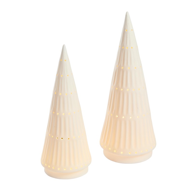 Lights4fun Set of 2 Indoor White Ceramic Light Up LED