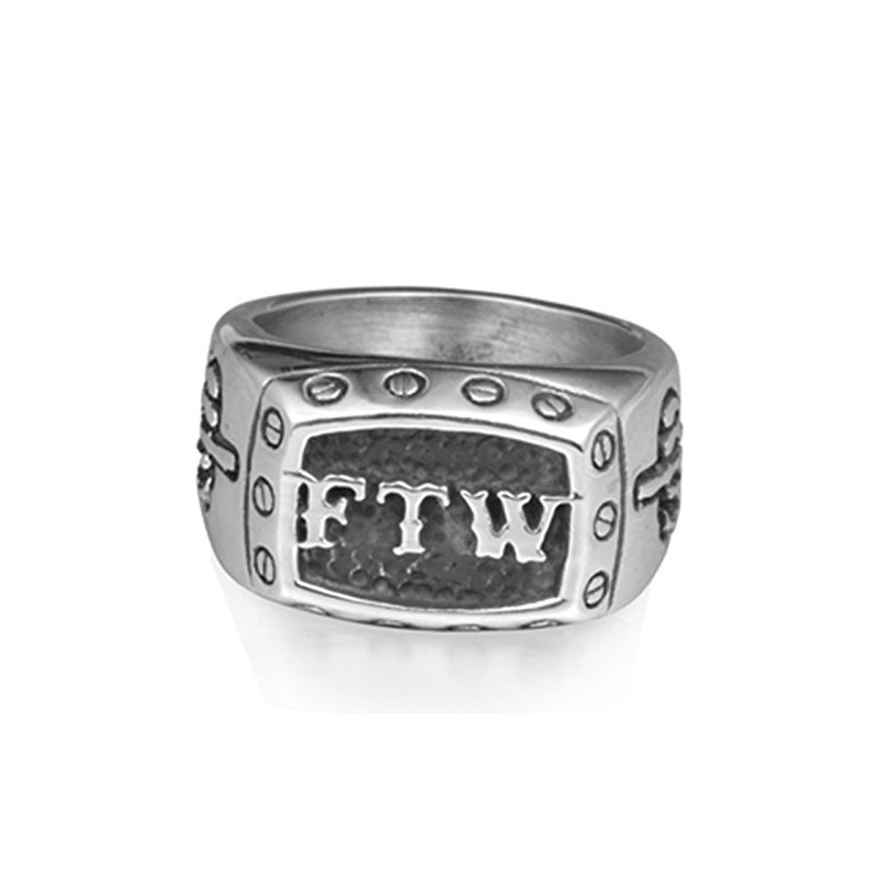 Stainless Steel FTW Biker Rider Mid Finger Ring, Stainless Steel,