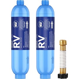 Stokk RV Water Filter with Flexible Hose Protector, NSF Certified, Inline Water Hose Filter for Garden, Camper and Pool, Greatly Reduces Bad Taste, Chlorine, Odor, Rust and Sediment, 2 Pack