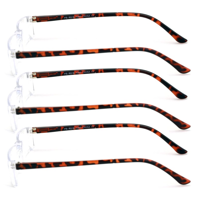 V.W.E. 3 Pairs Lightweight Rectangular Unisex Readers with Spring Hinge