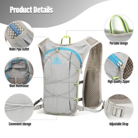 Sahunfri Running Backpack, Lightweight Running Vest with Reflective Strips, Large Capacity, Adjustable Running Hydration Vest for Women Men Trail Running, Marathons (Grey, One Size)