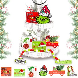 Grinch Tray Decoration, 6 Pieces Grinchs Christmas Wooden Signs Tray Ornaments, Grinch Christmas Tray Decor Set, Grinch Christmas Tray Decoration, for Home Table Party Accessories