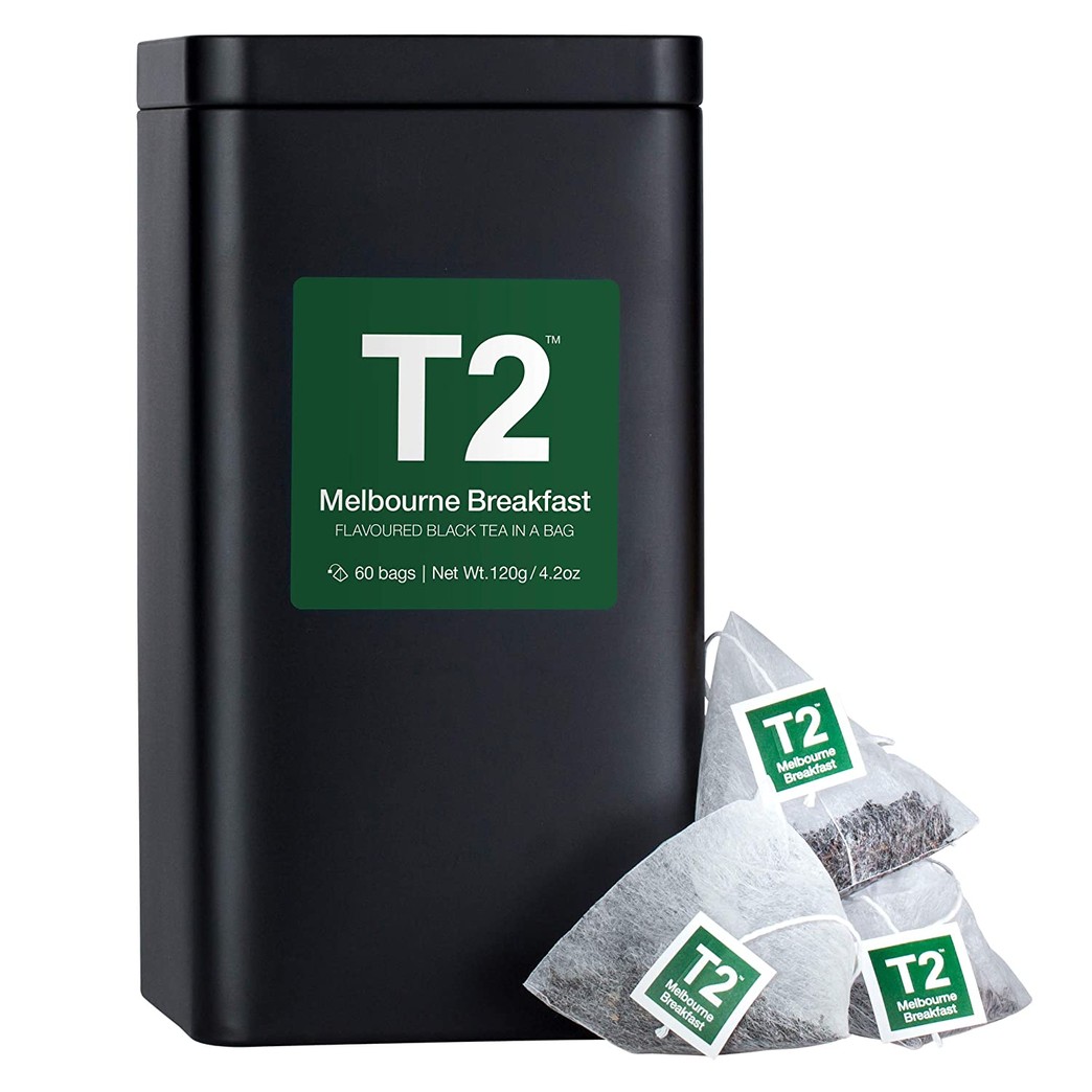 T2 Tea - Melbourne Breakfast Black Tea, Tea Bags in Tea Caddy, 120g (4.2oz), 60 Tea Bags