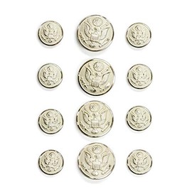 Set of 12 US Military Silver Uniform Buttons in Two Sizes, Made in France