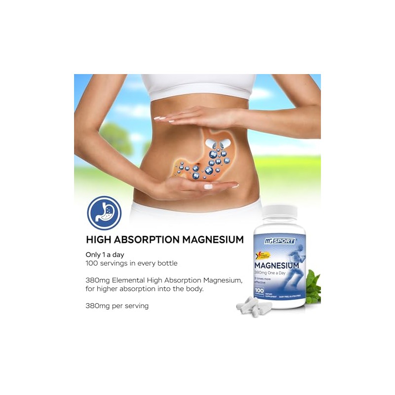 High Absorption Magnesium for Leg Cramps,tensed Muscles, Supports Muscles Function