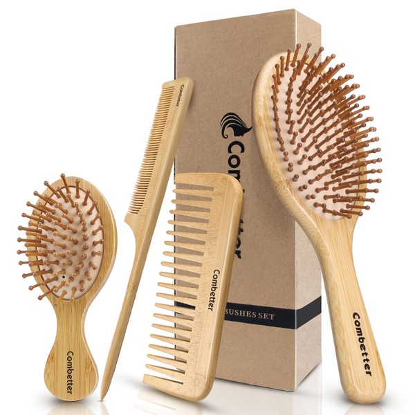 Combetter Combetter Bamboo Hairbrush and Comb Set - Natural Eco-Friendly