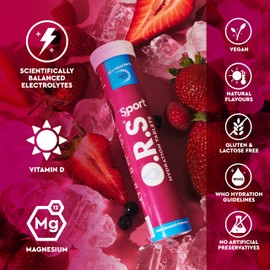 O.R.S Sport Hydration Tablets with Electrolytes, Vegan, Gluten & Lactose Free Formula – Soluble Oral Rehydration Tablets with Natural Mixed Berry Flavour, Low Calorie, Adult & Children, 20 Tablets