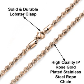 Savlano 2mm-5mm Stainless Steel Rose Gold Color Rope Twist Necklace Chain For Men & Women Comes in 16-30 inches With a Gift Box (28, 5mm)