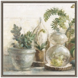 Amanti Art Framed Canvas Wall Art 16x16 Greenhouse Orchids on Shiplap II by Danhui Nai, Framed Wall Art Canvas, Still Life Artwork, Rustic Farmhouse Decor, Small Painting for Living Room, Bedroom