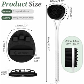 Cepillo De Espalda Para Ducha De Silicona De 1535'' Con Cabezal De Cepillo De Doble Cara Mango Largo Cerdas Suaves Que Hacen Espuma Y Cerdas Gruesas Para Fregar