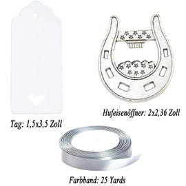 Aokbean Pack of 24 Wedding Horseshoe Bottle Openers Party Favours with Blank Label and Ribbon for Rustic Party Bar Decoration Gift Souvenir Set (Antique Silver)