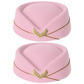 ZUYYON 2 Pcs Women Flight Attendant Hat Woolen Air Stewardess Cap Stewardess Uniform Plane Cap Cosplay Costume Accessories(Pink)