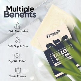 Beef Tallow Soap Bar – All Natural Grass Fed Tallow Soap Unscented – Moisturizing Face & Body Wash Great for Eczema, Dry, Itchy, Sensitive Skin – Handcrafted Bath Soap for Adults, Kids, Made in USA