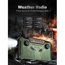 Radio Meteorológica, Multifunción 4 Fuentes de Alimentación AM FM NOAA Radio de Emergencia con Brillo Ajustable para Acampar, Al Aire Libre (YELLOW)