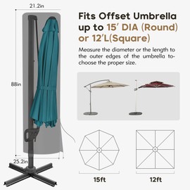 uHousDeco Cantilever Umbrella Covers for Outdoor Umbrellas 9ft to 12ft, Oxford Fabric Patio Umbrella Cover Waterproof for Offset Square Parasol Banana Umbrellas, Black