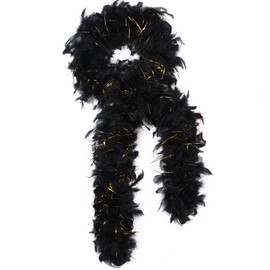 SOGUGOM Black with Gold Tinsel Boas - 50g 2 Yards Boa Feathers for Christmas Tree, Women,Dancing Craftting Party and Festival Decoration(Black Gold Tinsel)