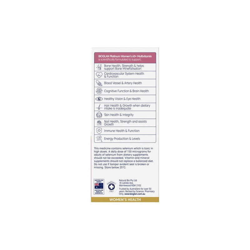 Bioglan Platinum Womens 60+ Multi 60 Tablets