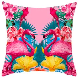 The Beach Stop Decorative Floral Flamingo Bird Scatter Cushion Cover | Unique Design Home Decor | Gift Idea | 45x45cm 18x18” | Pink Flamingo