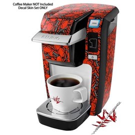 WraptorSkinz Decal Style Vinyl Skin compatible for Keurig K10 / K15 Mini Plus Coffee Makers Scattered Skulls Red (COFFEE MAKER NOT INCLUDED)
