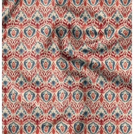 Soimoi Ikat Print - White, Canvas Fabric Material - 56 Inch Wide, 1 Metre, Unstitched Fabric for Upholstery, Bags, Workwear and Outdoor Gear.