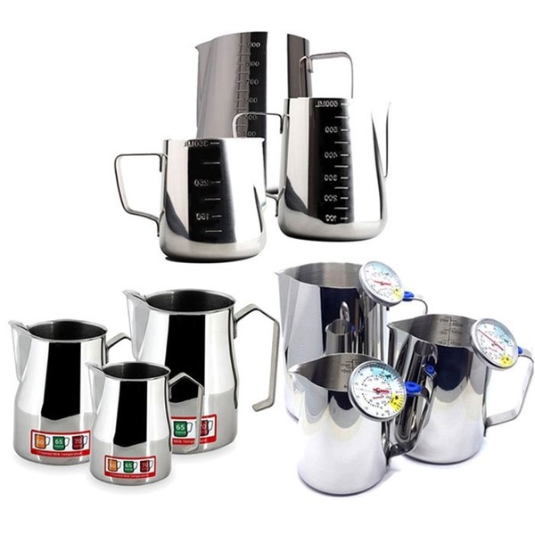 Collection of 9 types of milk steam pitcher, graduated type,