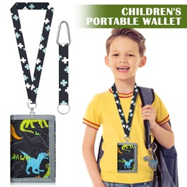 YNOYMO Children's Wallet Boys Mini Wallet Neck Pouch Boys Trifold Wallet, Dinosaurs, M, Modern