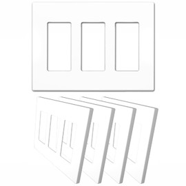 [5 Pack] NEU 3-Gang Screwless Decorator Wall Plates Child Safe Outlet Cover, 4.75" x 6.5", Unbreakable Polycarbonate Thermoplastic, Glossy White
