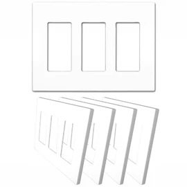 [5 Pack] NEU 3-Gang Screwless Decorator Wall Plates Child Safe Outlet Cover, 4.75" x 6.5", Unbreakable Polycarbonate Thermoplastic, Glossy White
