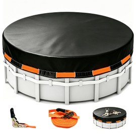 18 FT Round Pool Cover, Heavy Duty PE Waterproof Cover with Ratchet Straps, Wide Flat Webbing, Year-Round Protection