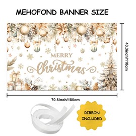MEHOFOND Merry Christmas Party Backdrop, Gold Snowflakes Christmas Tree Merry Xmas Photo Photography Background Boho Merry Christmas Party Banner 5.9x3.6ft