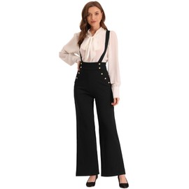 Allegra K Casual Office Overall for Women's Adjustable Straps Wide Leg Suspenders Jumpsuits X-Small Black