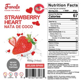 Fanale Coconut Jelly Topping nata de coco for Bubble Tea | Strawberry Heart Jelly Topping for Boba Tea, Smoothies, Slushes, Desserts 400g(Pack of 1)