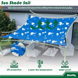 Goleray 5'x13' Waterproof Sun Shade Sail Rectangle Shade Canopy Cloth Outdoor Patio Cover UV Resistant Awnings for Backyard Garden Deck, Sky Cloud