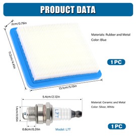VooGenzek 1 x air filter lawn mower and 1 x L7T spark plugs, 491588S lawn mower air filter replacement, lawn mower spark plugs, compatible with Briggs & Stratton 491588 491588S 4915885 399959