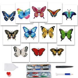 MAMACHU Children's Diamond Painting Set, Butterfly Theme 5D DIY Diamond Painting Set for Home Decoration, 15 x 18 cm, Pack of 12