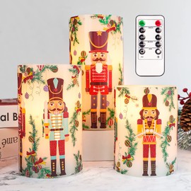 GORGE MOMENT Holiday Flameless Candles Decorations, Chrismtas Nutcracker Soldiers, Battery Opreated Flickering LED Candle Light with Remote, Real Wax Candles, Xmas Gift for Party Decor