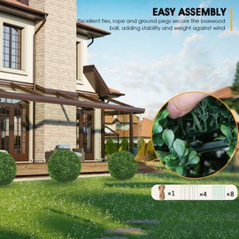 TTDMK 16-Inch Topiary Balls Artificial Outdoor Set of 2, 4 Layers UV Resistant Faux Boxwood Balls with Ground Pegs and String, Artificial Boxwood Topiary Outdoor Set of 2 for Outdoors and Indoors