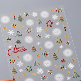 Christmas Nail Art Stickers 5D Embossed Christmas Tree Self-Adhesive Nail Decals Snowflake Green Nail Design Supplies Xmas Holiday Cute Nails Art Decals for Women Girl Manicure