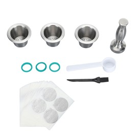 3pcs Refillable Coffee Capsule 304 Stainless Steel Coffee Pods with Tamper Spoon Brush Aluminum Foil Lids