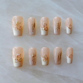[GLORS] Purly Handmade Medium Ballerina Press on Nails | Mica Love - Shell Piece Pure and Seductive Fake False Nail Art |Salon Quality in Medium Ballerina (XS, MB)