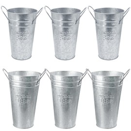 Biugaaufai 6 Packs 8 & 10 Inch Tall Galvanized Metal Flower Vases with Handles, Metal Flower Buckets for Cut Flowers, Country Wedding, Table Centerpiece Decorations(Sliver)