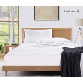 LANE LINEN Bed Pillows Standard Size Set of 2, Medium Soft Support Gusseted Hotel Pillows, Down Alternative Standard Pillow for Side Sleepers, Machine Washable, Comfortable for Quality Sleep - White