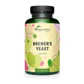 Brewer's Yeast 2500 mg | With Biotin for Healthy Skin, Hair and Nails | 100% Natural No Additives | Laboratory Tested | German Production | 120 High Dose Capsules | Vegan | Vegavero®